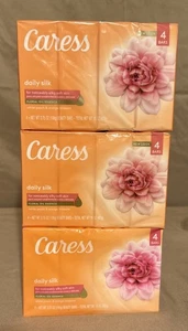 12 Caress Daily Silk Beauty Bar Soap - White Peach & Orange Blossom - 3 x 4 Bars - Picture 1 of 1