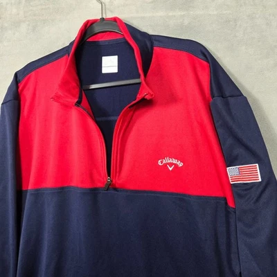 Callaway Golf 1/4 拉链套衫红色蓝色羊毛男式 2XL 美国国旗刺绣 — 第 1/4 张图片