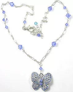 handgefertigte Kristall HALSKETTE mit Schmetterling Brautjungfer Schmuck - Bild 1 von 2