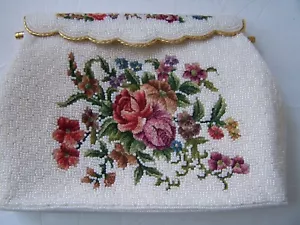 Borsa da sera vintage fatta a mano ricamata con perline Petit Point borsa Hong Kong - Foto 1 di 10