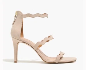 J.Crew Factory Three Strap Scallop Suede Heels Size 7.5 Light Pink L4964 - Picture 1 of 10