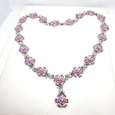 Necklace Pink Sapphire Simulated 18K WHITE GOLD FILLED flower Vine bridal huge - Image 1 of 4