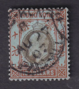 Hong Kong KEVII $10 Crown CA wmk SG76 sound Fine Used Paid All 1907 postmark - Picture 1 of 2