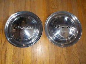 CHRYSLER Vintage 15" Domed Wheel Covers w/ black Chrysler Script WALL ART Decor - Picture 1 of 10