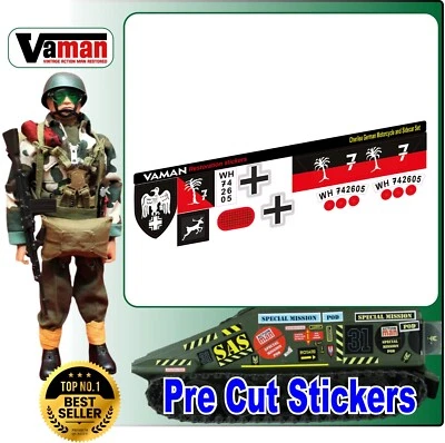 PALITOY Action Man. Aufkleber (Die Cut) Cherilea deutsch Motorrad und Beiwagen Set