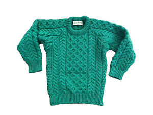 Carraig Donn Sweater Child’s 💯% Wool Irish Cable Fisherman Kelly Green