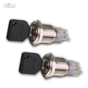 Interruptor de llave acero inoxidable 1/2 polos 250V- 3A Ø19mm, IP50, interruptor totalmente metálico - Imagen 1 de 7