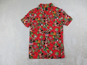 Disney Shirt Mens Small Red Floral Button Up Mickey Mouse Hawaiian Party Casual* - Picture 1 of 8