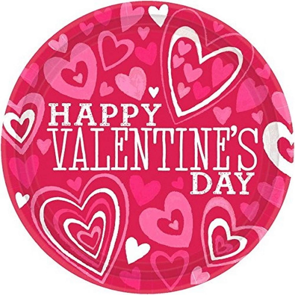 Valentine Party Red Hearts Holiday Valentine's Day Party 9" Paper Dinner Plates - Image 1 of 1