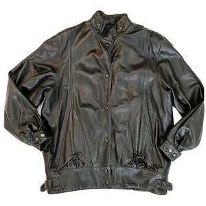 Abrigo Chaqueta Cuero Negro Flexible Vintage Años 80 Talla 42 Estilo Rocker Frente a Presión - Imagen 1 de 10