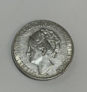 1933 Olanda Argento 2 1/2 Fiorino Linee Capelli Profondi Corona - Foto 1 di 10
