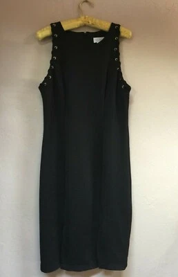 Bisou Bisou Michele Bohbot Black Ribbed Sleeveless Dress Laced Grommet Size 12 - Image 1 of 4