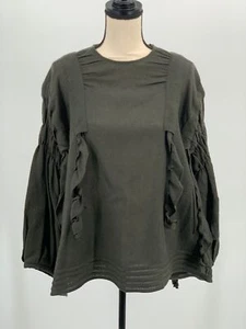 Renli Su Pullover Damen SX 100 % Wolle grüne Rüschen künstlerisch - Bild 1 von 12