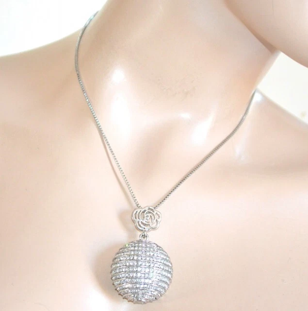 Collana donna argento ciondolo sfera fiore strass brillantini catenina Uf300 - Immagine 1 di 1