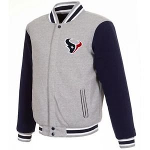 NFL Houston Texans giacca in pile a scatto completo reversibile JH design 2 loghi anteriori  - Foto 1 di 5