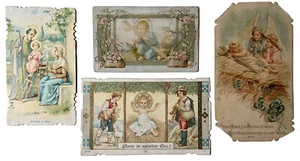 1880s antique VICTORIAN Italy / Bavaria Religious Reward Cards lot of 4 Die Cut - Picture 1 of 11