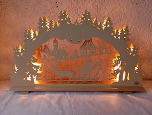 Schwibbogen beleuchtet Erzgebirge Holzkunst Seiffen - Weihnachtsmann Kutsche - - Bild 1 von 5