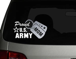 Proud US Army Mom Vinyl Car Decal Sticker 7.5" (W) with Silver Military Dog Tag - Foto 1 di 3