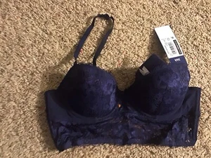 NWT Womens Adored Adore Me Payal LongLine Demi Navy Blue Lace Bra Size 36A - Picture 1 of 5