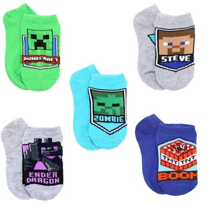 Boys Socks Minecraft Boy's 5 Pack Character Socks Green/Heather Shoe Size 7-10 - Picture 1 of 6