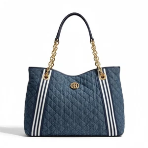 Tommy Hilfiger gesteppte Denim Tasche Handtasche, goldene Kettengriffe - Navy - Bild 1 von 9
