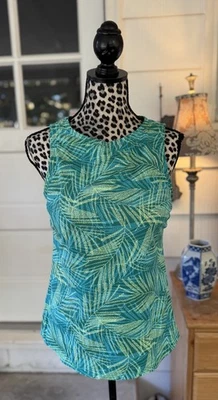 Lands End High Neck Tankini Top Women's Size 12D Green Vines Bust Minimizer - Image 1 of 4