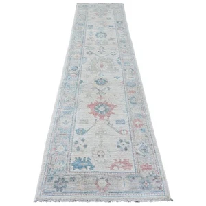 2 Fuß 10 Zoll x 11 Fuß 7 Zoll Weiß Handgeknüpft Angora Oushak Blatt Design Wolle Läufer Teppich G20475 - Bild 1 von 6