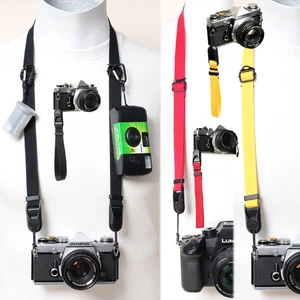 Camera Strap Black Red Yellow Cotton Neck & Wrist w/ Peak Design Anchors Custom - Picture 1 of 24