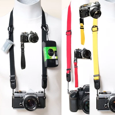 Camera Strap Black Red Yellow Cotton Neck & Wrist w/ Peak Design Anchors Custom - Image 1 of 4