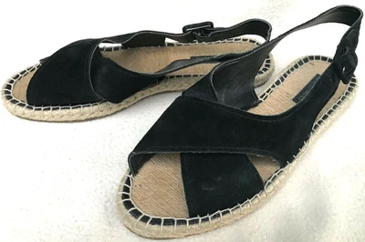 Saks Fifth Avenue New York Black Suede Criss Cross espadrille Sandals Womens 8.5 - Image 1 of 4