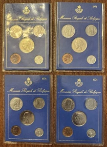 4 PC LOT 1974 BELGIUM OFFICIAL FRENCH SPECIMEN FLEUR de COINS SETS 5 COINS EACH - Picture 1 of 2