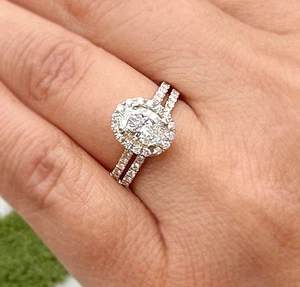 Oval And Round Moissanite Engagement Ring and Band 14k Solid Yellow Gold 1.80ctw - Picture 1 of 15