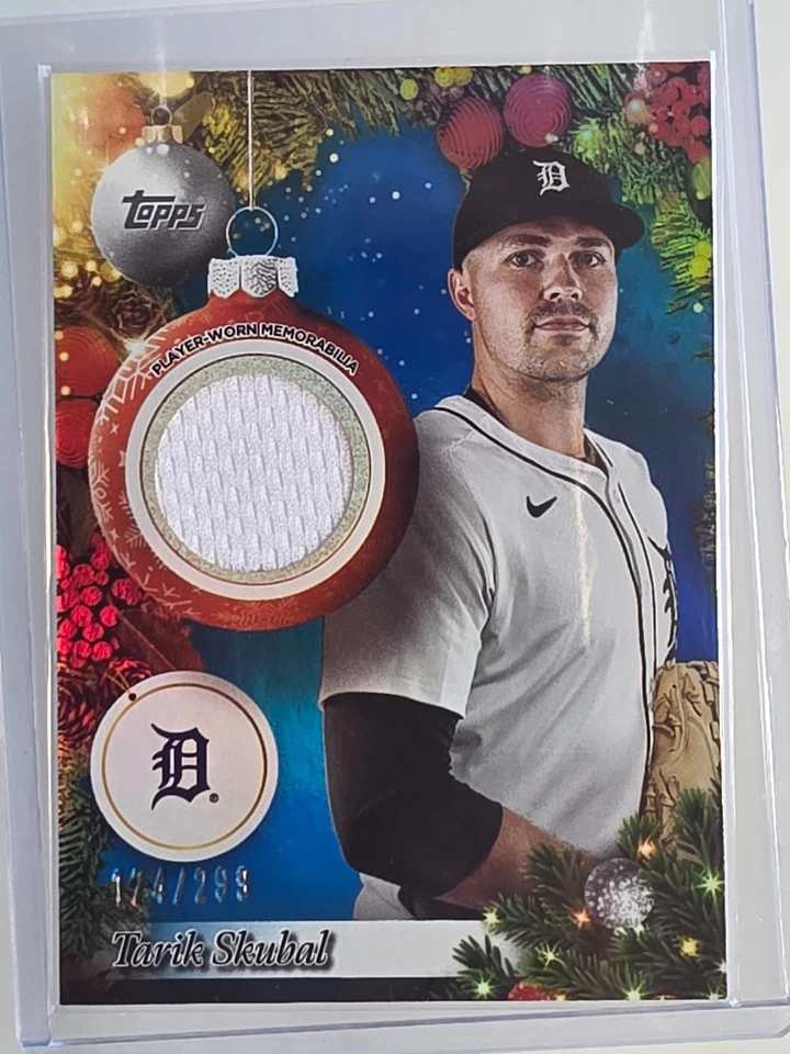 2025 Topps Holiday Player Relic Card #PR-TS Tarik Skubal Blue Parallel /299 - Image 1 of 1
