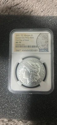 2021 P MS70 Morgan Silver Dollar Philadelphia $1 NGC 100th Anniversary Label - Image 1 of 2