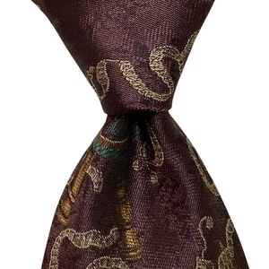 AUDREY BUCKNER Men's Silk Necktie ITALY Designer MUSICAL INSTUMENTS Purple GUC - Picture 1 of 3