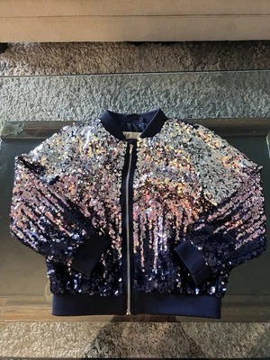 Chaqueta Bomber H&M Niñas Ombre Azul Plata Rosa Lentejuelas Talla 4-5 años Foto 1 de 3