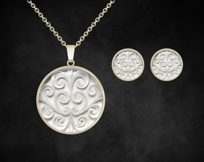 Schmuck Set Schmuckset Weiß Gold Halskette Ohrringe Ohrstecker Geschenk Für Frau - Bild 1 von 4