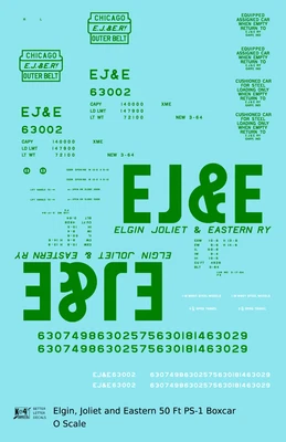 K4 O Scale Decals Elgin Joliet and Eastern 50 Ft Single Door Boxcar Green - Image 1 of 3