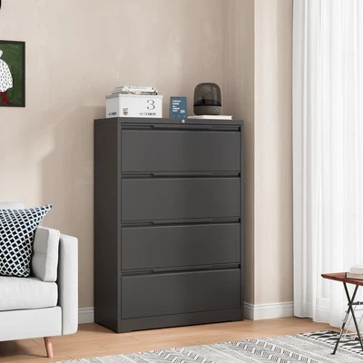 Gabinete de almacenamiento lateral de metal, archivador de 4 cajones gabinete de almacenamiento con cerradura Foto 1 de 4
