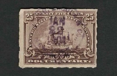 US Revenue 1898 R169 Battleship Documentary Tax Stamp 25c Cut Cancel Used F-VF - Image 1 of 2