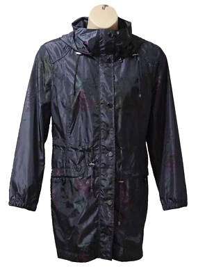 Klass Women Light Rain Jacket size 20 zip detachable Hood Silver Floral Black - Image 1 of 3