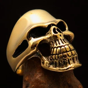 SKULL RING, MENS BIKER RING, GRINNING DEATH SKULL RING, SIZE 12 - SOLID BRASS - Picture 1 of 7