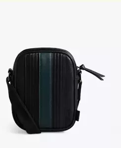 Ted Baker Men's Evver Black Stripe PU Flight Bag Authentic - Picture 1 of 3