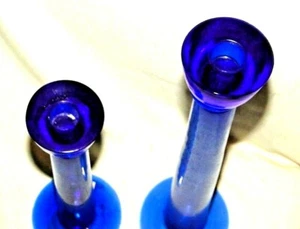 Pair Brilliant Blue Bubble Glass Candle Holders-NEW  - Picture 1 of 4
