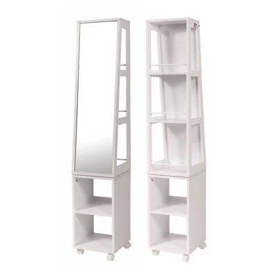 Rotating Mirror Cabinet with Shelving, Rolling Base and Towel Hook - Image 1 of 4
