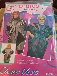 Vintage 1994's D'ates D'signs Inc Deco Vest Pattern No.  6139 Sizes 1X 2X 3X - Picture 1 of 2