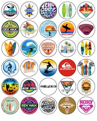 Surfing Edible Cupcake Toppers Icing Birthday Cake Surf Decorations (2 Sizes) - Image 1 of 4