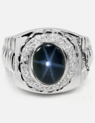 Anillo estrella zafiro genuino para hombre plata esterlina 925 anillo estrella lindy azul Foto 1 de 2