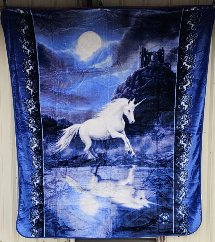Anne Stokes Fantasy Moonlight Unicorn Queen Size Blanket Bedspread