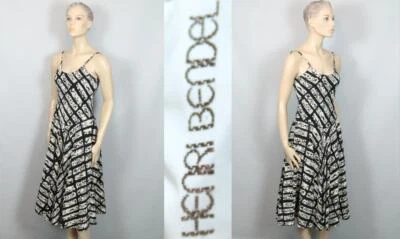 Designer Vtg HENRI BENDEL Black White Strappy Fit Flare Strappy Dress 6 - Image 1 of 4